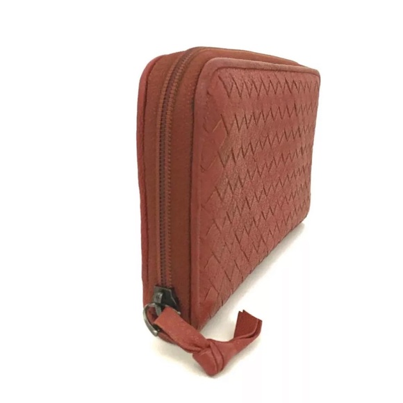 Bottega Veneta Intrecciato Lambskin Zip Around Long Wallet Pristine Rust Color - Picture 3 of 10